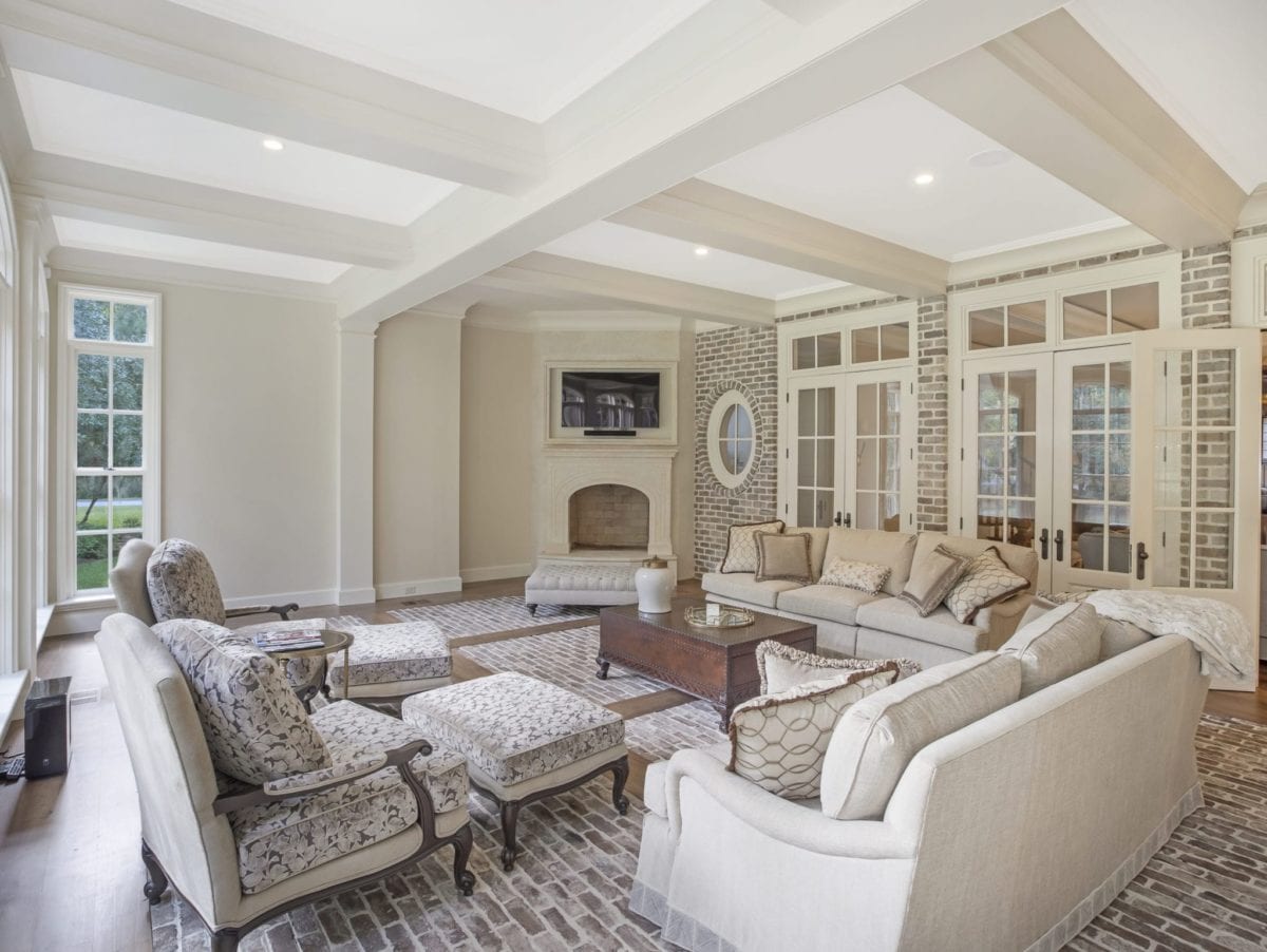 Fireplace in new sunroom addition. Classic southern style and comfort